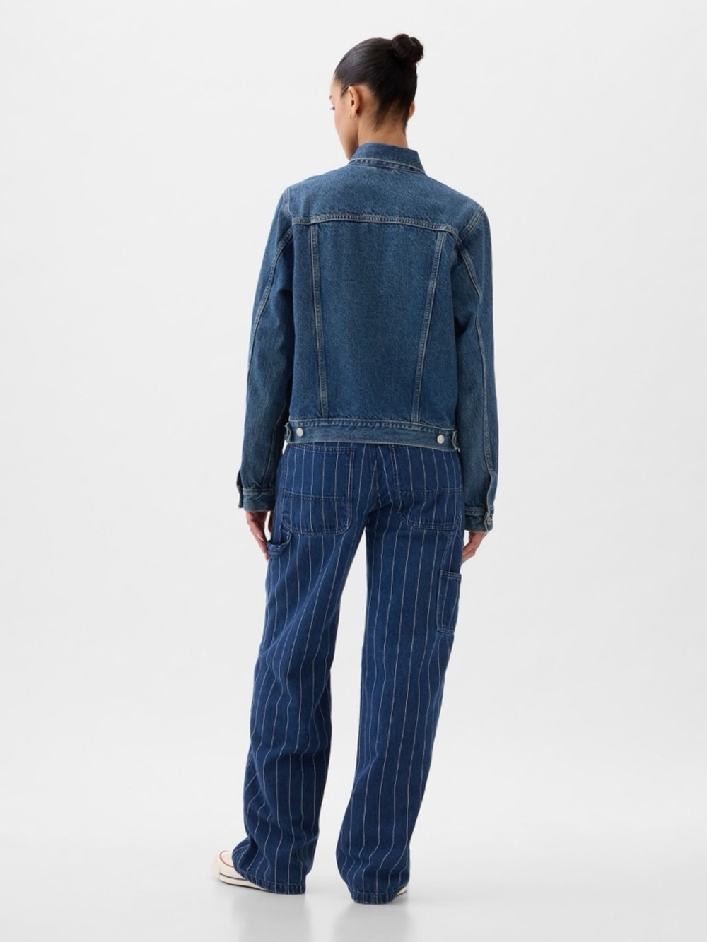 GAP 90s Loose Carpenter Mid Rise Medium Indigo Pinstripe Jeans Size 24 - Picture 2 of 16